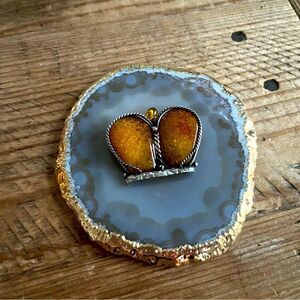 Antique European Baltic Amber and Sterling Silver Crown Brooch - One Of A Kind!